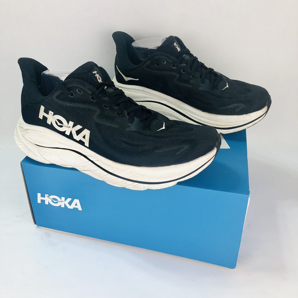 Hoka One One Clifton 10 Mens 10D Black White Running Shoes 1162030
